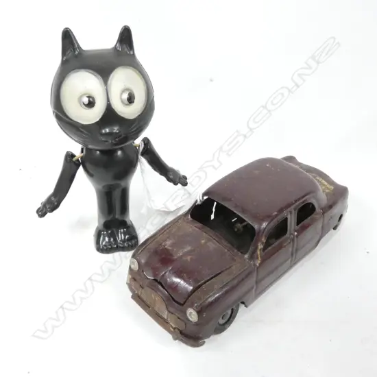 TIN PLATE 1953 MONTE CARLO FORD RALLY WINNER & PLASTIC FELIX CAT KEWPIE DOLL